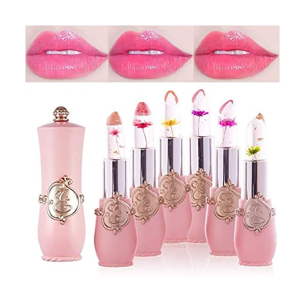 BINGBRUSH 2Pcs Flower Jelly Color Changing Lipstick Magic Lipstick Lip Gloss with Flower inside,Clear Flower PH Jelly Lipstick Prime Lip Color Change Changing Lipstick Lip Blam