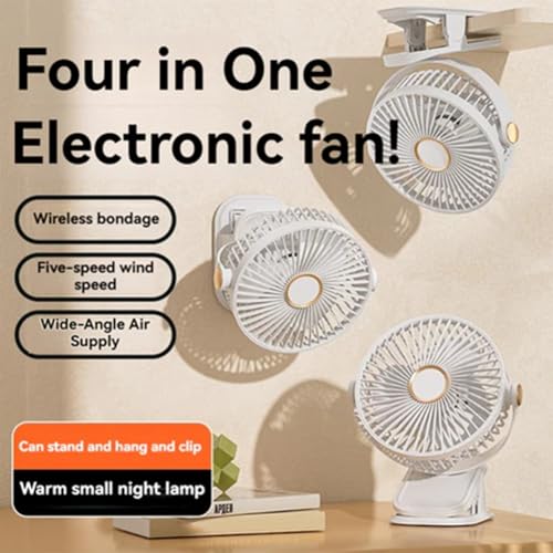 Ventilador portátil recargable con luces LED y pinza de sujeción estable 5