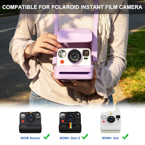 Funda para cámara Polaroid Now en cuero vintage morado miniatura 2