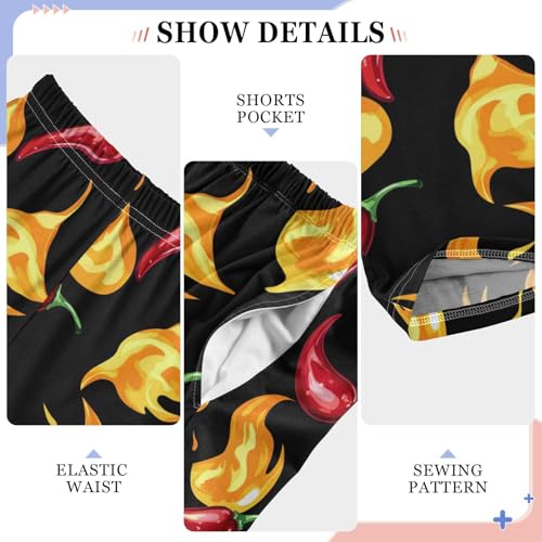 Chili Peppers Black Boys Pants Girl Sleep Pants Long Trousers Elastic Waist Lounge Bottoms S4