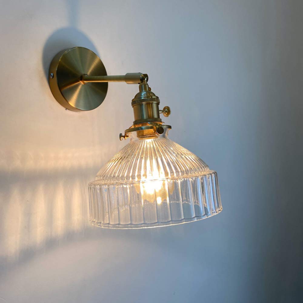 SXWNBIFH Nordic Personality Glass Brass Wall Lamp Literary Fresh Wind Wall Light E27 Socket Wall Lighting Fitting Bedroom Bedside Lighting for Dining Room Aisle Balcony Wall Sconce,Clear