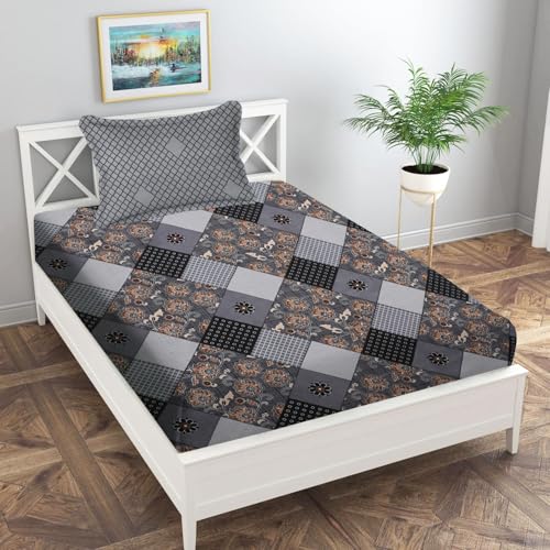 Image of IVAZA Turkish Cotton 280 TC Super Soft Warm Bedsheet Set for Single Size Bed, Durable bedsheet with 1 Pillow Cover Black Grey