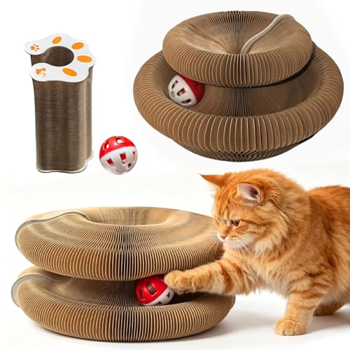 2-Pack-Magic-Organ-Cat-Toy-Kitty-Curls-Cat-Toy-Reversible-Cat-Scratcher-Pad-with-Bell-Balls-Corrugated-Cardboard-Scratching-Board-for-Indoor-Cats-Furniture-Protection 2-Pack Magic Organ Cat Toy | Kitty Curls Cat Toy | Reversible Cat Scratcher Pad with Bell Balls, Corrugated Cardboard Scratching Board for Indoor Cats, Furniture Protection - Image 1
