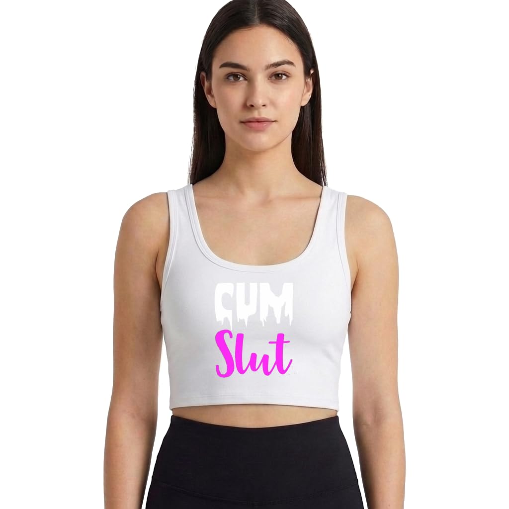 New Cumslut Woman Girl Cum Slut Sleeveless Crop Top BDSM Black-picture-21