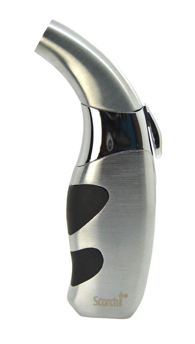 Scorch Torch Butane Satin Finish Stainless Steel Curved Refillable Lighter (Silver)