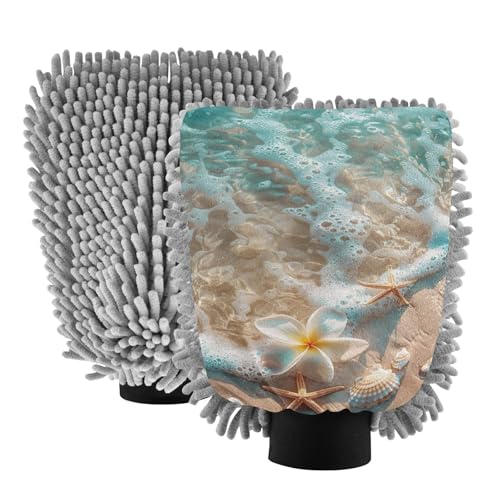 Kigai Beach Egg Blossom Car Wash Mitt Microfiber, 2Pcs Scratch Free Lint-Free, Premium Chenille Microfiber Mitt Car Wash Brush-M