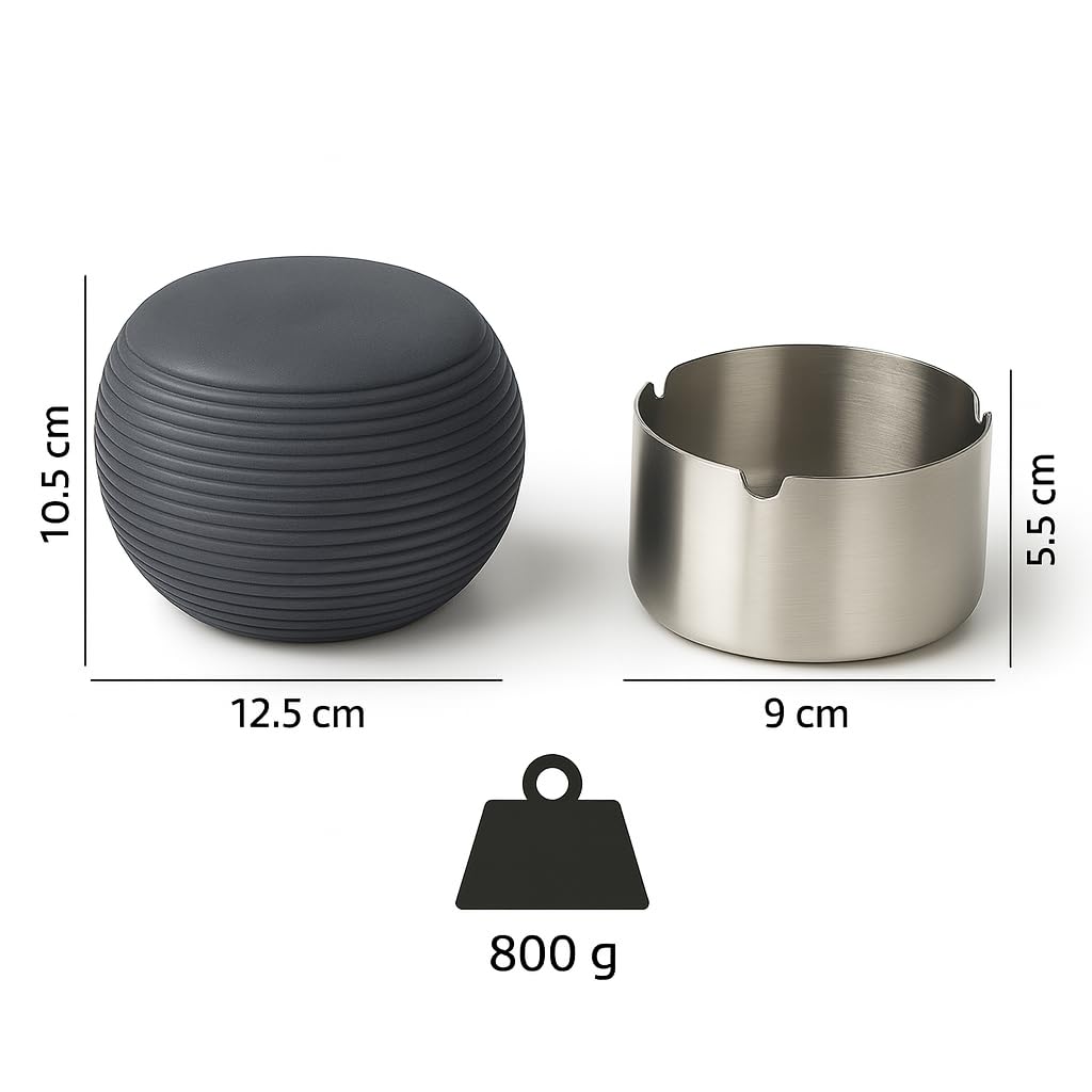 Spark Alfresco Tischgefäß aus Beton mit Deckel – Inklusive Edelstahlschale, Für Innen & Außen, Ø 12,5 cm (Dunkelgrau)