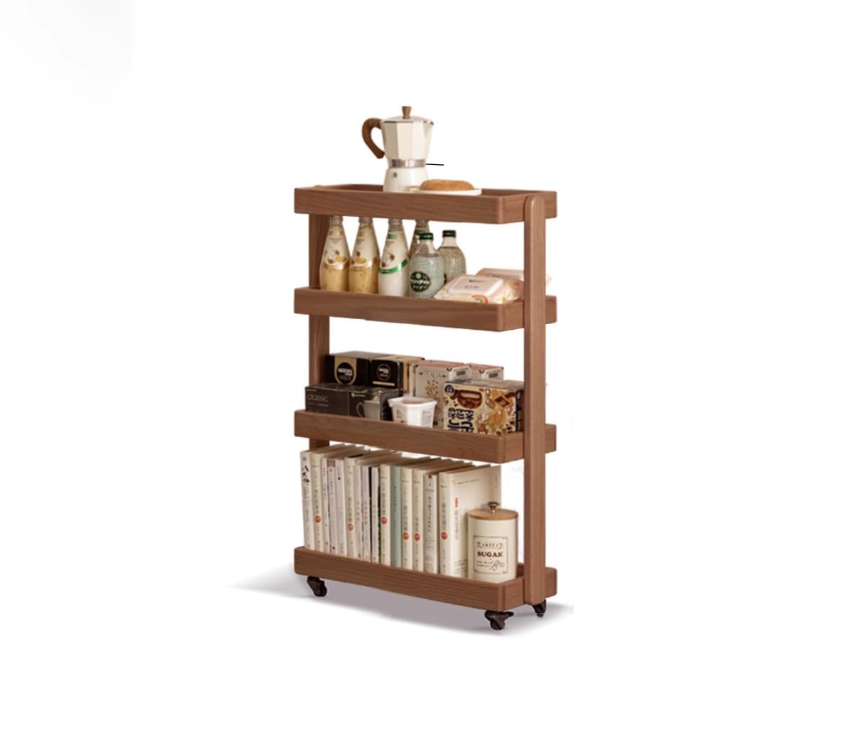 Carrito de almacenamiento delgado de 4 niveles con ruedas de freno, estantes elevados para dormitorio, sala de estar, cocina y organización de oficina