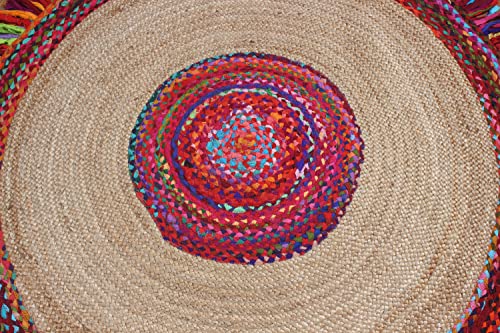 Tapis rond multicolore en coton et jute bohème Collection Circle - 6