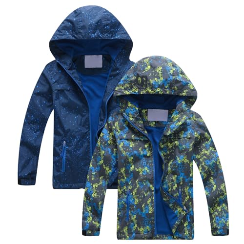 Kids Boys Zipper Rain Jacket Waterproof Lightweight Hooded Raincoat Child's Outdoor Windbreaker Coat with Pocket4