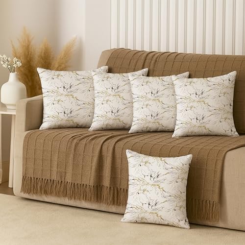 Image of Jaipur Weaves Cushion Cover 16 Inch X 16 Inch - Set of 5, Modern Print 180 GSM Decorative Soft Cushion Covers for Sofa /Bed /Chair, Gift for Home Decor (Minimalist Marble, 5)