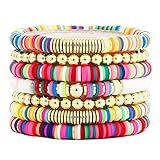 Colorful Beaded Bracelets for Women Heishi Bracelets Set Assorted Gold Bead Bracelets Set Stackable