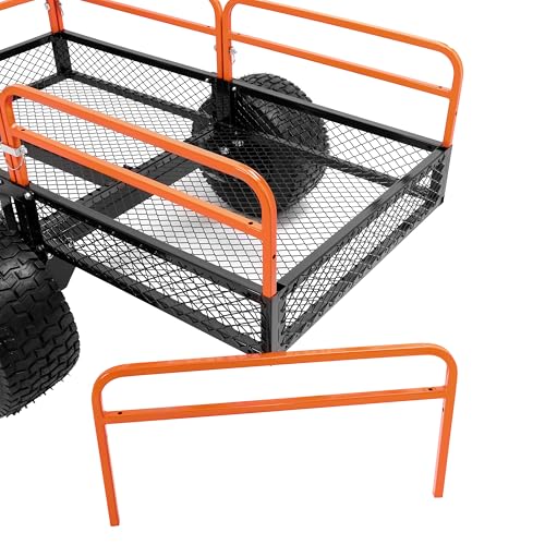 TEBEDI ATV/UTV Trailer Tow Behind Dump Cart, 1500lbs 15 Cubic Feet, Utility Trailer Cart Cargo for ATV UTV Lawn Mower Tractor Garden (with Removable Sides and 2 Tires)
