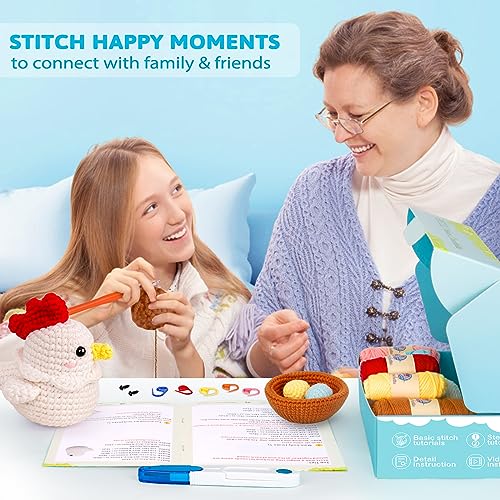 Image of Crochetta Crochet Kit for Beginners, Crochet Starter Kit with Step-by-Step Video Tutorials, Crochet DIY Knitting Supplies for Adults Kids, Cute Hen Chicken with Eggs Crocheting Set(40%+ Yarn)