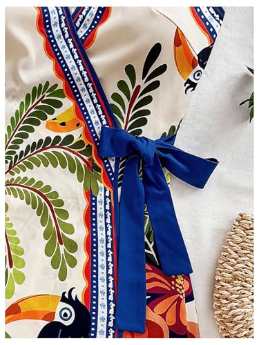 Women's Tropical Print Wrap V Neck Mini Dress Tie Waist Sleeveless Summer Vacation Boho Dresses4