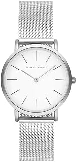 Roberto Marino RM1611 Women’s Mesh Watch – Silver Stainless Steel, 3ATM, White Dial