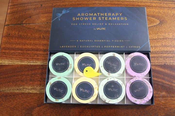 Valitic Aromatherapy Shower Steamers for Stress Relief and Relaxation - Mom Birthday 8 Natural Essential Fizzies Shower Bombs - 4 Scents - Lavender, Eucalyptus, Citrus, and Peppermint