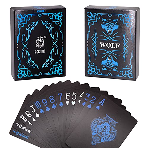 ACELION wasserdichte Spielkarten, Plastik Pokerkarten, Poker Karten Set, Playing Cards (Wolf)