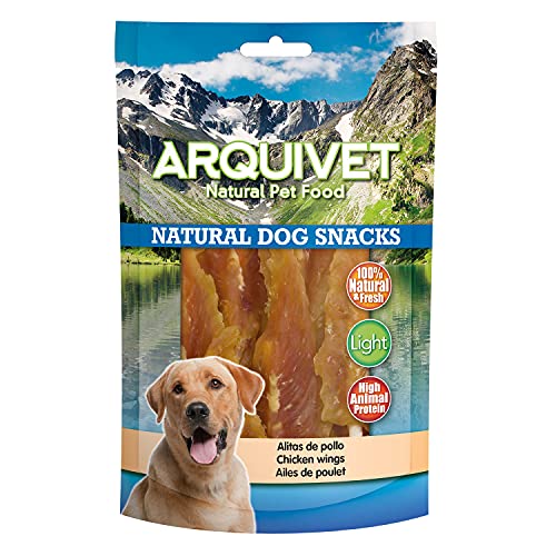 Arquivet Pack 12 Unidades Snacks Alitas de Pollo 100 gr - Natural Dog Snacks - 100% Natural - Chuches, premios, golosinas para Perros - Producto Light - Muy Rico en nutrientes