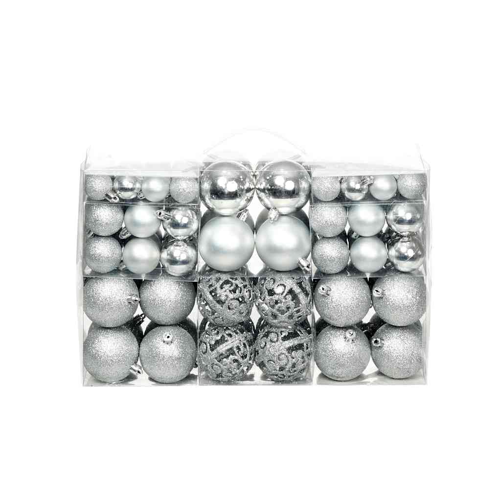 Juego de 100 bolas de Navidad de plástico plateadas con 3/4/6 cm de diámetro para árbol de Navidad, decoración de salón y día festivo, joyas con hilo para colgar