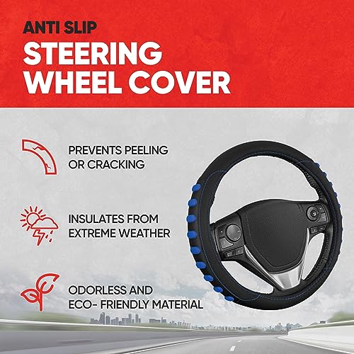 Image of Motor Trend FlexGrip Blue Steering Wheel Cover for Cars - Standard 15 inch Car Steering Wheel Cover, Steering Wheel Protector for Auto Truck Van SUV