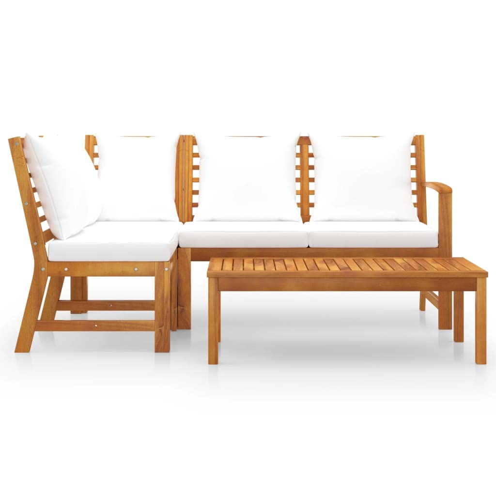 vidaXL Salon de Jardin 4 pcs avec Coussin Mobilier de Patio Mobilier de Jardin Meubles d'Extérieur Meubles de Terrasse Crème Bois d'Acacia Massif