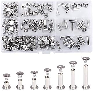 KJLEEN 230pcs Chicago Screws Assorted Kit 9 Sizes 4/5/6/8/10/12/15/18mm Metal Chicago Book Binding Screws Silver Nail Rivet for Leather Belt DIY Scrapbook