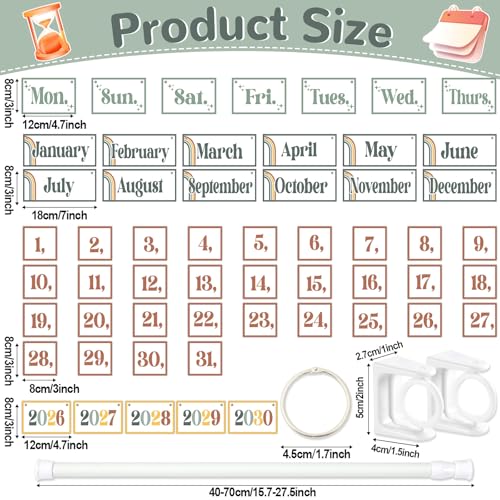 Image of Boho Green Flip Calendar Bulletin Board Set Sage Green Calendar for Classroom Whiteboard Decor with 2026 to 2030 Years Date Cards and Adjustable Rod for Home Elementary Back to School Teacher Supplies