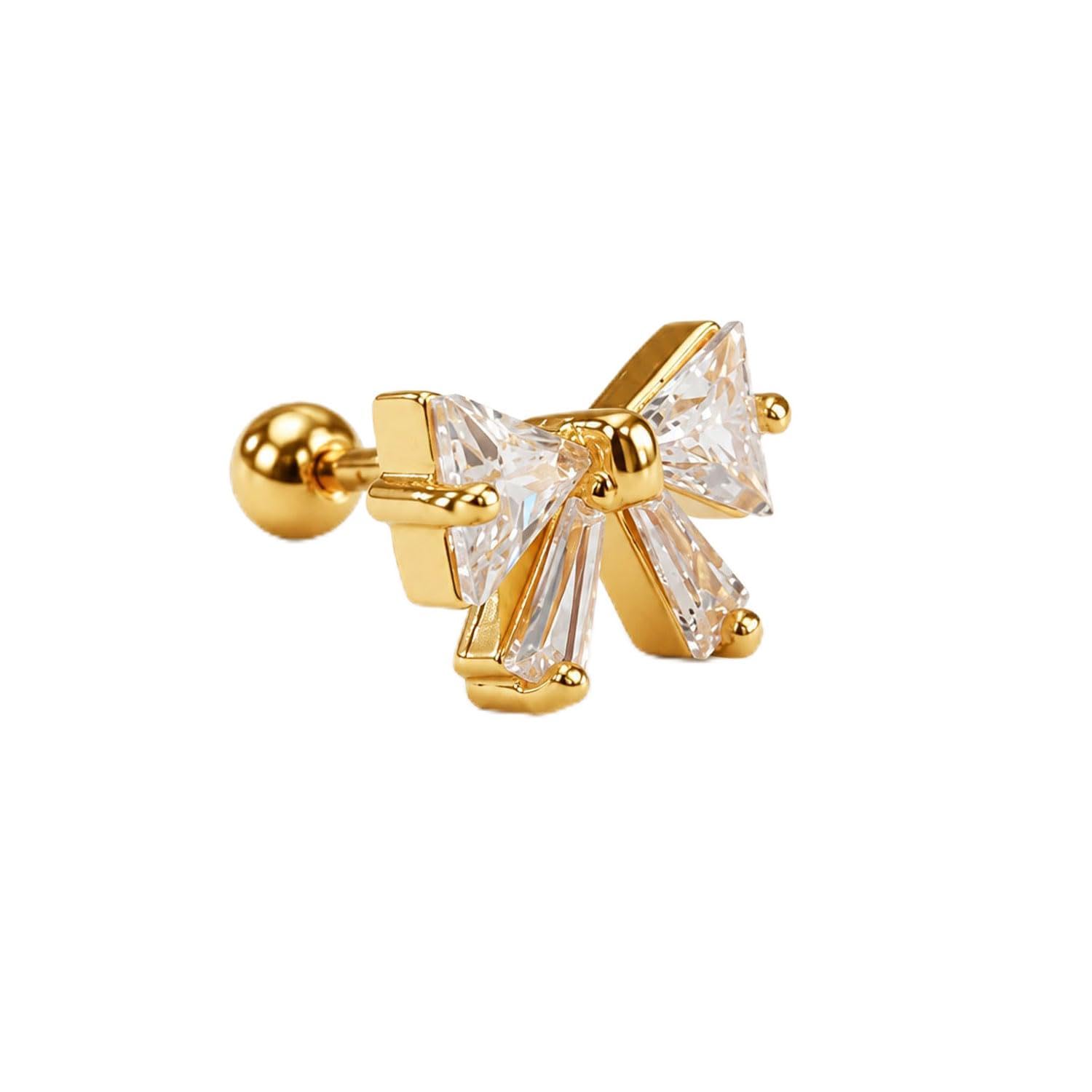 vama FASHIONS 1 Pcs 18K Gold Plated Stainless Steel Tragus Bow Stud Small Single Ear Studs Stone Piercing Anti Tarnish Cartilage Helix Barbell Earrings Jewelry For Womens & Girls-picture-38
