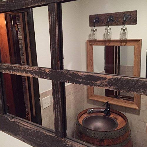 Window Pane Mirror, Large Rectangle Reclaimed Wood Wall Decor, 37.5 X 21.5 Inch Reclaimed Barn Wood Homesteader Style Decorative Old Wood Mirror | AllBarnWood Rustic Farmhouse Home Decor