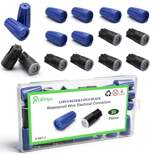30PCS Waterproof Wire Nuts 12AWG-22AWG Blue & Black Electrical Connectors Outdoor Wire Connectors Silicone Wire Nuts Installation in Wet Places