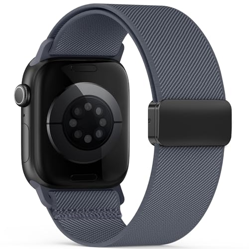 Image of Stretchy Band Compatible with Apple Watch Bands 40mm 38mm 41mm 42mm 44mm 45mm 46mm 49mm Women Men,Strong Magnetic Clasp Elastic Sport Strap for iWatch Series 11 10 9 8 7 6 5 4 3 2 1 Ultra SE /Blue Gray