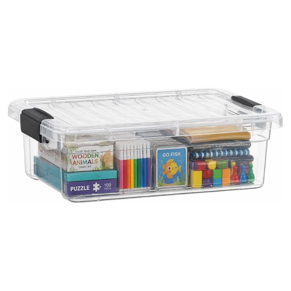 Superio 13.7 Qt Clear Plastic Storage Bins with Lids and Latches, Organizing Containers, Stackable Plastic Bin for Home, Garage, School, and Office
