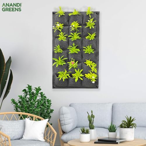 Image of Anandi Green's 400 GSM GeoFabric Vertical Hanging Outdoor Wall Planter for Hold Living or Artificial Plants, Flowers, and Herbs, Great Decor for Gardens 18-Pocket