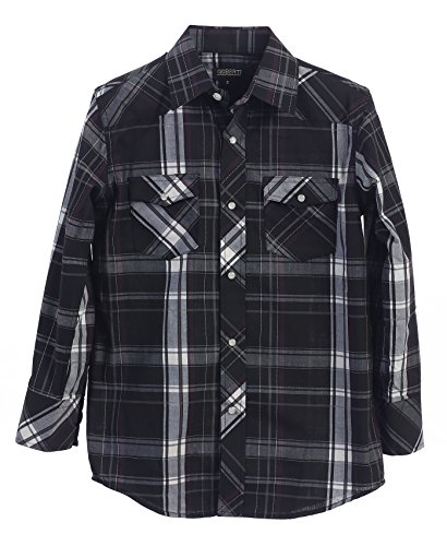 Image of Gioberti Boys Casual Western Plaid Long Sleeve Pearl Snaps Shirt