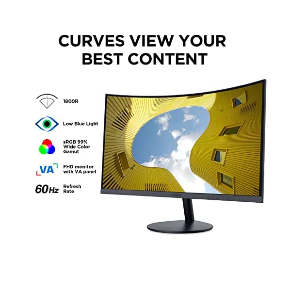 KOORUI Monitor Curvo - 23,6 Pulgadas Full HD (1920 x 1080 a 60 Hz, VA, 5 ms, Curvatura 1800R, HDMI, VGA, Antirreflejo, Eye Ease, Inclinación Ajustables, Monitor Gaming) Negro, 24N5C - Image 4
