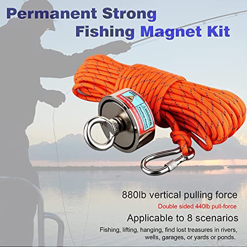 ULIBERMAGNET Double Sided Fishing Magnets,Combined 400kg N52 Neodymium Magnet Fishing Kit Starter with Rope,Claw,Gloves,Threadlocker for Treasure Hunting Under Water - Image 4