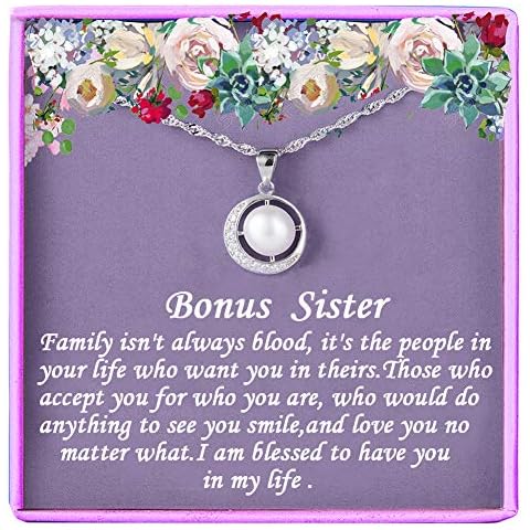 Bonus Sister Gifts for BFF Friends Gift for Friendship Besties Gift from Bestie to Sisters Silver Necklace Pearl Necklace CZ Pendant Elegant Jewelry for Sister in law Birthday Gifts for Women Cover