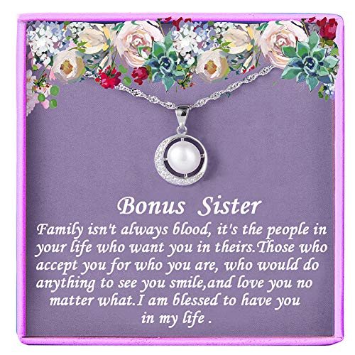 Bonus Sister Gifts 925 Silver Necklace White Gold Plated Single Pearl Necklace CZ Jewellery Birthday Gifts for Women 