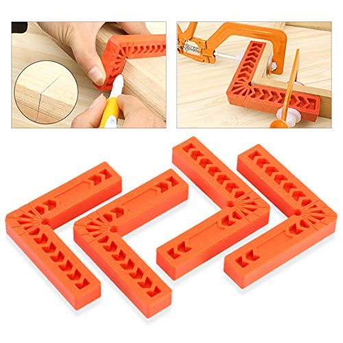 Glarks 4Pcs 4/100mm 90 Degree Positioning Squares, Right Angle Corner Clamps for Woodworking, Picture Frames, Boxes, Cabinets or Drawers, L-Type Right Angle Ruler, Carpenter Tool (4''/100mm)