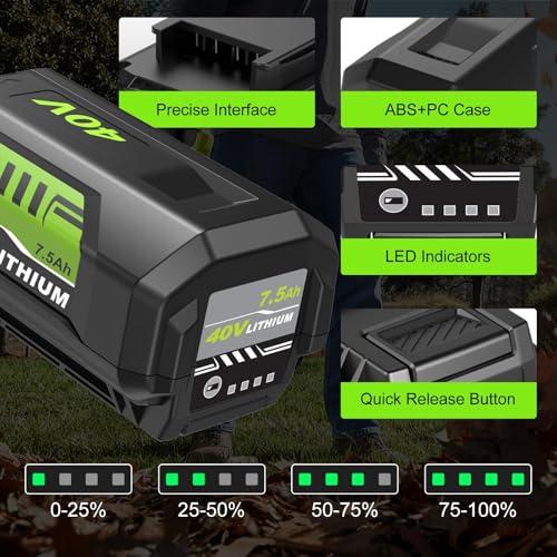 Image of Reoben 2Pack OP4060 7500mAh 40 Volt Replacement for Ryobi 40V Battery 7.5Ah | Compatible with Ryobi 40V Lithium Battery OP4050A OP40601 for 40 Volt ryobi Battery(Green-3P)