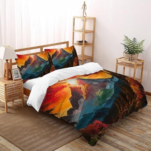 Linge de lit paysage multicolore 200x200cm facile à laver
