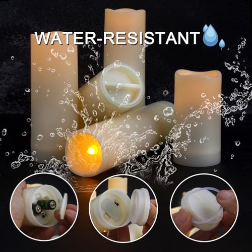Image of Aignis 24pcs Flameless LED Candles Battery Operated with 10-Key Remote Timer, Outdoor Waterproof Electric Lights, Warm Flickering Glow for Cozy Home /Wedding /Holiday Decor (D2.2'' x H4'' /5'' /6'' /7'')