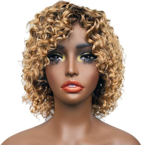 HairyFairy 12inch short water wave wig with bangs glueless, 100%