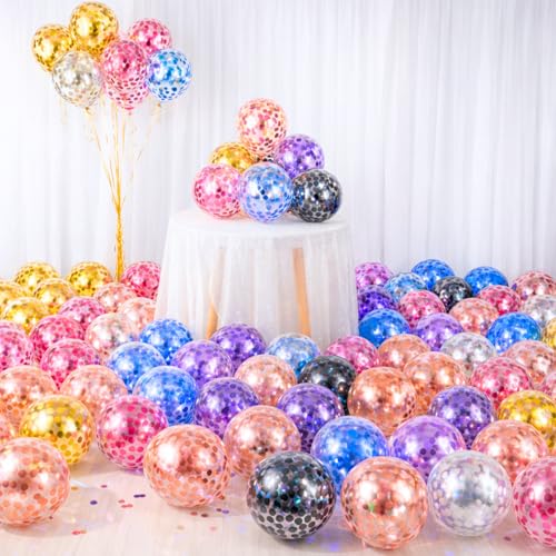 Image of 20 Pcs Confetti Balloons for Birthday Decoration Items Anniversary Baby Shower Adults men women Year With Multicolor Latex Transparent Confetti Balloon Happy Birthday Decorations Set Kit Combo