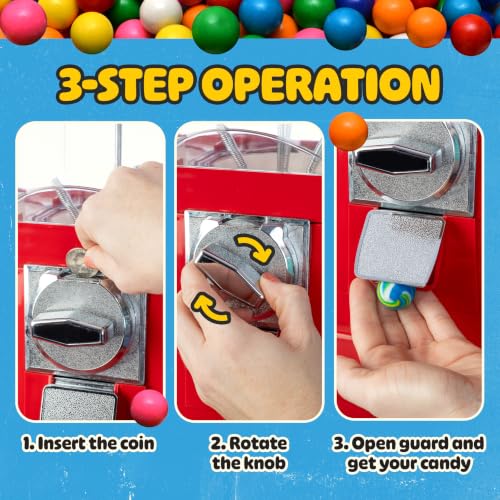 Image of Great Northern Popcorn 3 Compartment Gumball Machine, Red | Triple Vending Machine Candy Dispenser for Bubble Gum Balls, Capsules, or Candy for Business or Home