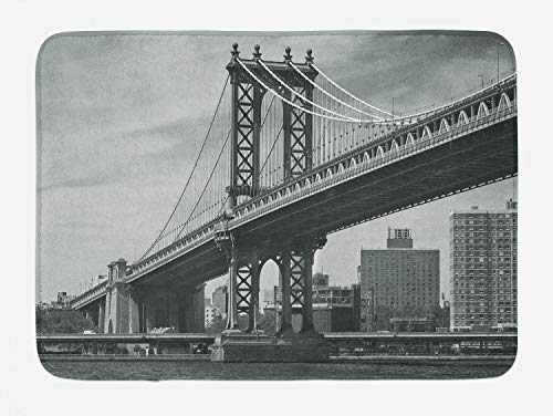 Ambesonne New York Bath Mat, Bridge of NYC Vintage East River Image USA