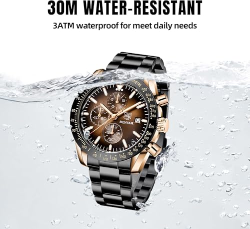 Image of BENYAR Mens Watch Chronograph Analog Quartz Movement Quartz Movement Sports Watch 30M Waterproof with Analog Date Watch Men Retro Street Style Men's Watch