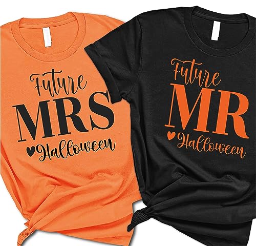 Future Mrs And Mr Halloween Unisex Adult Shirts SET, Halloween Honeymoon T-Shirt Gift For Fiancee, Fall Honeymoon T-Shirt Gift For Newly Married Couple, Halloween Future Couple Shirts