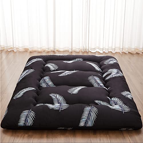 XICIKIN Japanese Floor Mattress, Japanese Futon Mattress Tatami Mat with Washable Cover, Easy to Store and Portable for Camping,(Black Feather,Full)